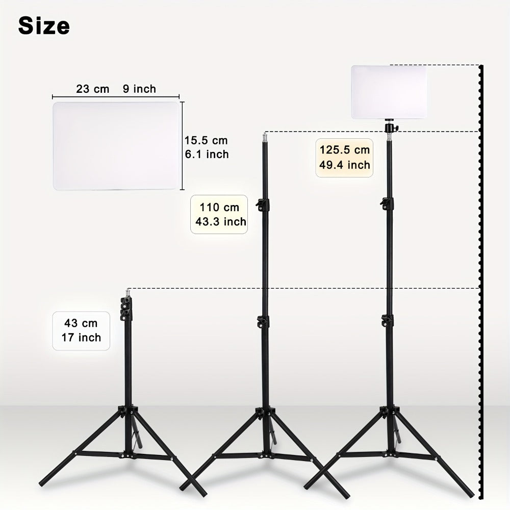 Square Fill Light Kit 10 Inch with Metal Ball Head & 15 Inch Extension Rod, Adjustable Tripod, 3 Color Modes