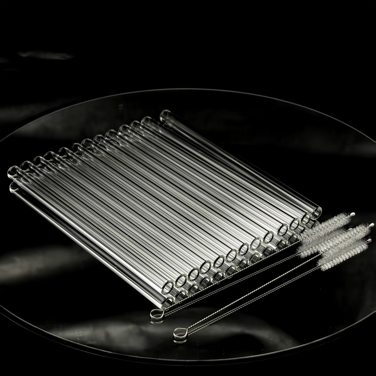 12-Pack Reusable Borosilicate Glass Straw Set with Cleaning Brushes in 6 or 8 Inch Lengths for Drinks