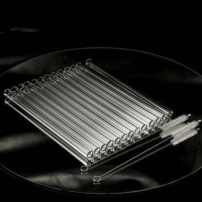 12-Pack Reusable Borosilicate Glass Straw Set with Cleaning Brushes in 6 or 8 Inch Lengths for Drinks