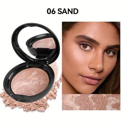 Marbled Pressed Powder Foundation Compact with Mirror in Six Shade Labels from Rose to Sand