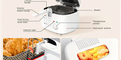 Electric Deep Fryer 1500W – 84.54oz Large Capacity, Adjustable Temperature Control, Non-Stick Basket, Viewing Window, Removable Lid, One-Touch Switch, Easy to Clean, Black & White Options