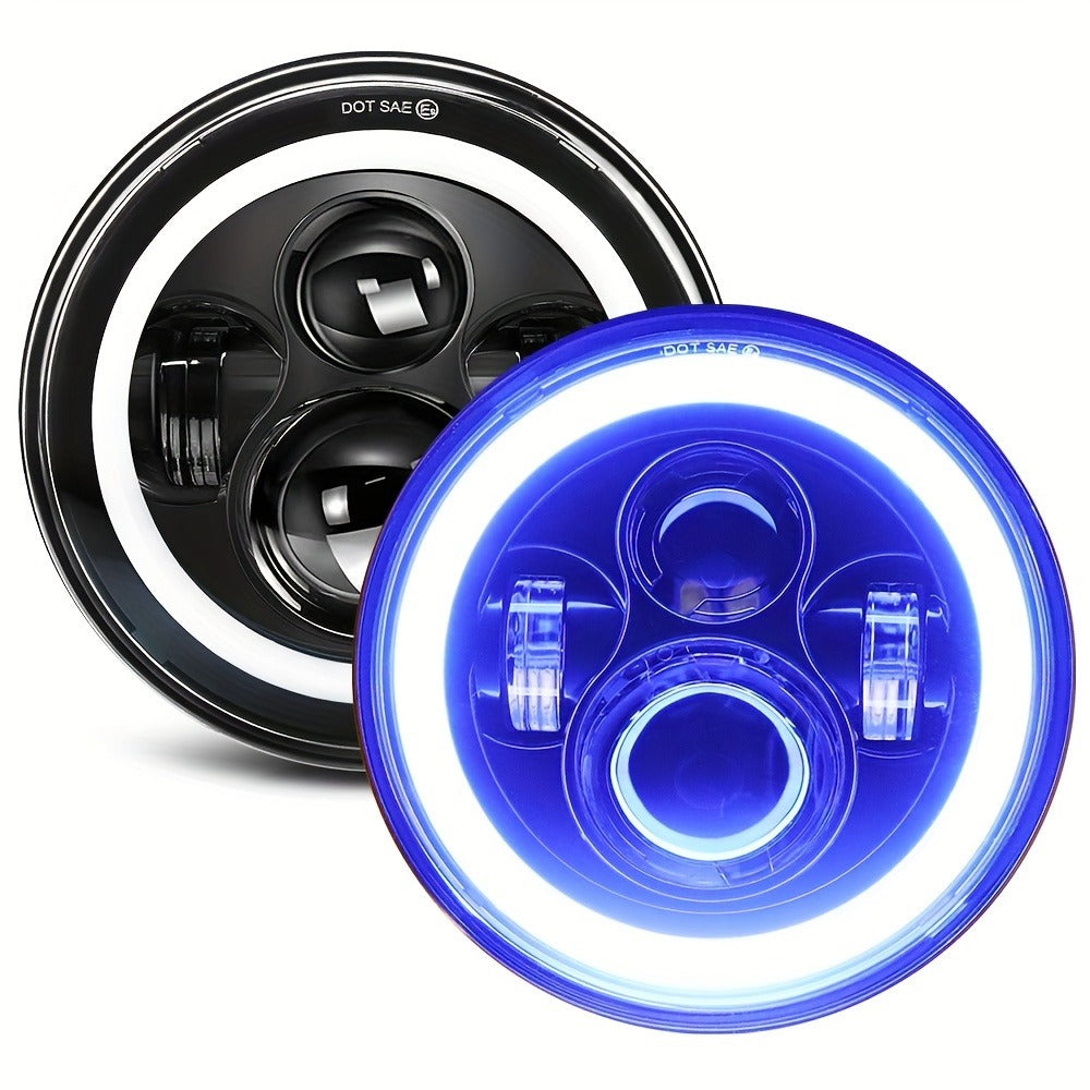7 Inch Round LED Headlights for Jeep Wrangler JK TJ CJ Colorful DRL Halo Ring Amber Turn Signal High Low Beam, 2pcs White Red Green Blue Multi-Color Replacement Headlamp Set