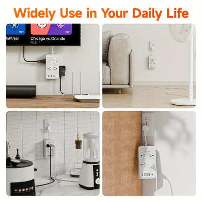 Power Strip Outlet Extender Surge Protector 8 AC Outlets 6 USB Charging Ports 4 USB-A 2 USB-C 3 Inch Short Cord Desk Charging Station for Home Dorm Office Travel White Black