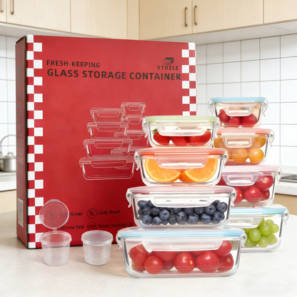 Food Storage Container 16-Piece Glass Set with Eight Containers, Vented Lids and Silicone Sealing Rings