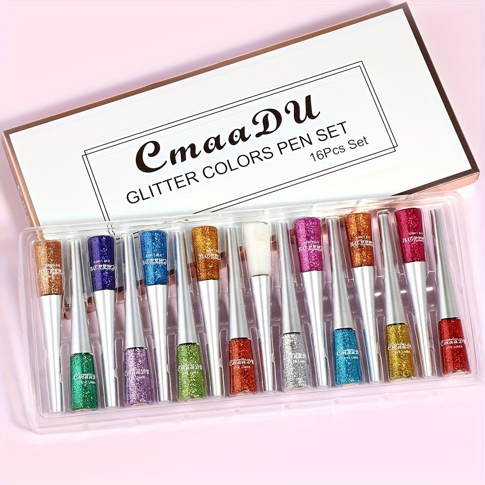 Glitter Liquid Eyeliner Set 16 Colors water-resistant Shimmer Metallic Eye Liner Pen Kit – extended-wear Smudge-Proof Sparkle Eye Makeup