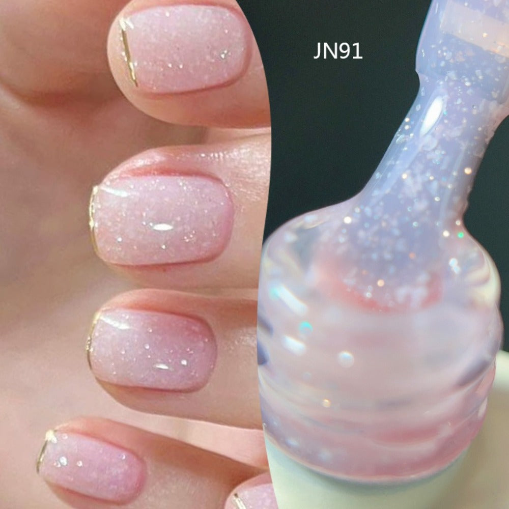 Jelly Gel Nail Polish Translucent 10ml – Glass Nail Look, 30-Day Soak-Off Semi-Permanent UV LED, Milky White Snow Glitter Pink Nude Shades, Buildable Salon Quality for Women