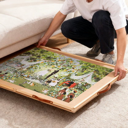 Jigsaw Puzzle Table 35"x27" with 360° Rotating Turntable & Easy-Pull Handle Drawers – Large Puzzle Board Organizer with Dust Cover for 1500 Pieces, Ergonomic Gift for Adults & Seniors
