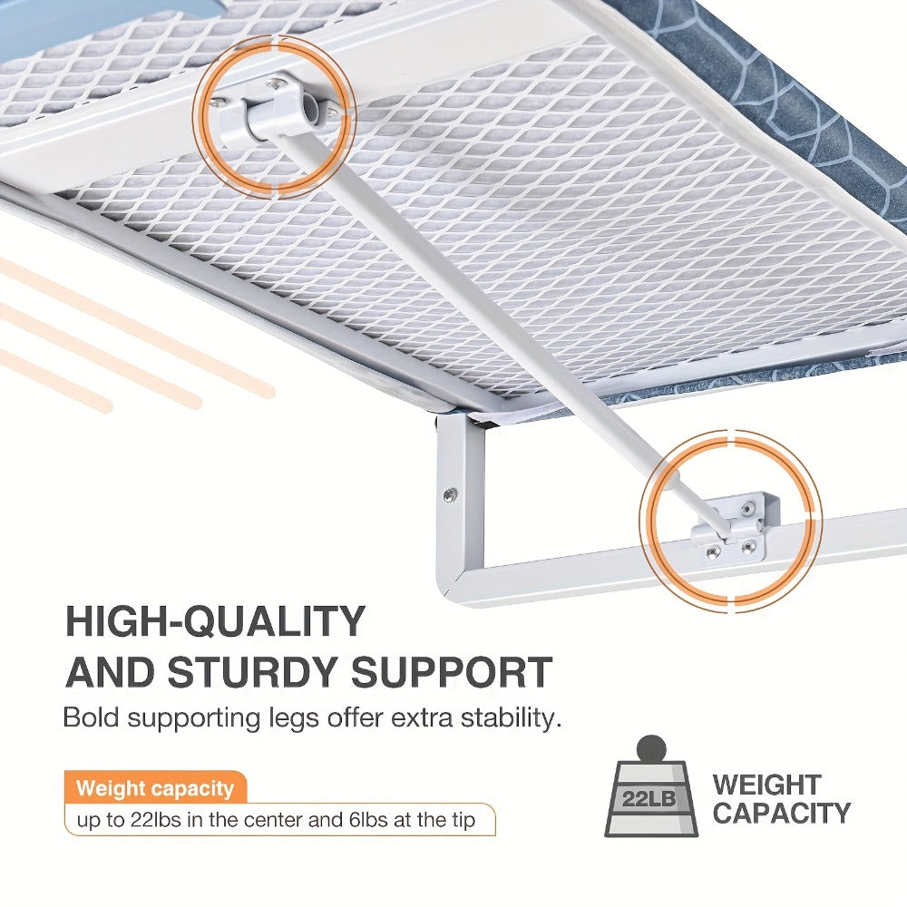 Wall-Mounted Fold-Down Ironing Board with 36-by-12-Inch Surface in Light Blue or Blue Covers