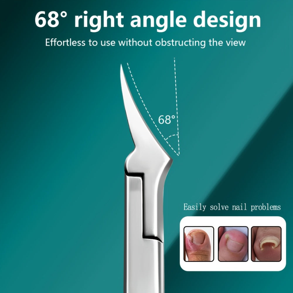4CR13 Stainless-Steel Nail Clipper with Extended 68-Degree Right-Angle Blade and Silver Finish