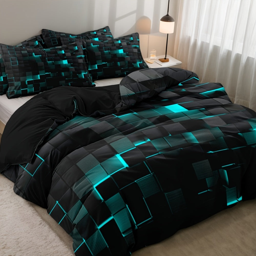 3-Piece Duvet Cover Set with Dimensional Geometric Cube Print, Zipper Closure and Five Color Options