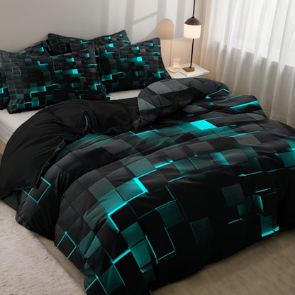 3-Piece Duvet Cover Set with Dimensional Geometric Cube Print, Zipper Closure and Five Color Options