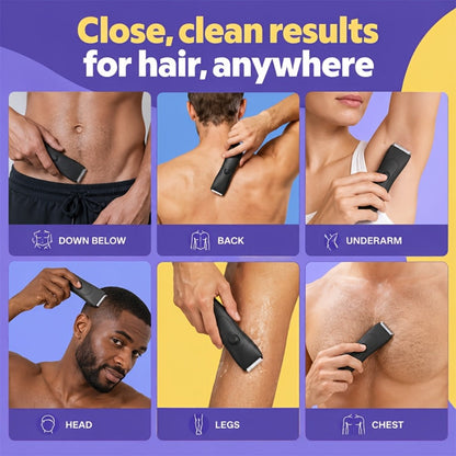 Ceramic-Blade Body Hair Trimmer with IPX6 Rating, Two Guide Combs and Black or Purple Options
