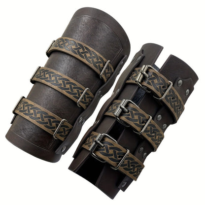 Costume Accessories Faux Leather Bracers in Brown or Black with Single-Piece and Two-Piece Options