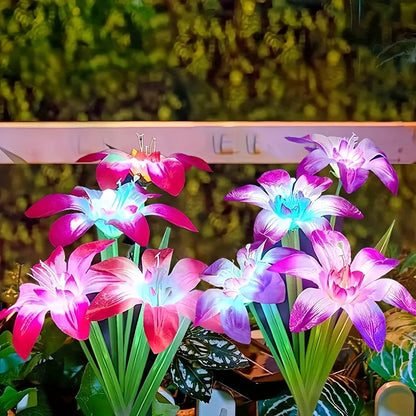 Solar Garden Light Blooming Lily Stakes with 7-Color LEDs and 2, 4 or 12-Pack Options for Outdoor Garden Decor