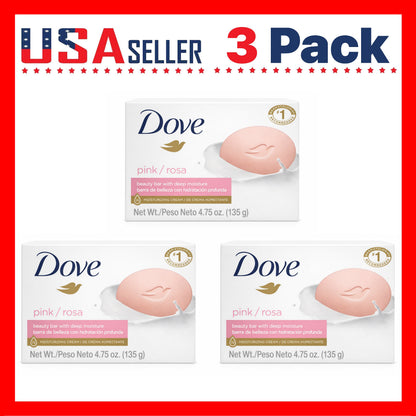 Dove Pink Rosa Beauty Bar Soap, Three-Pack of Individually Boxed 135g Bars for Face, Body and Hands