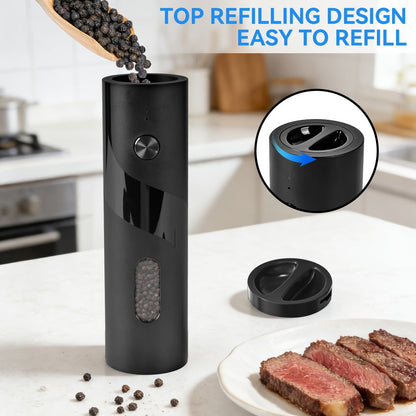 Electric Pepper Grinder Set of 2, Rechargeable with Charging Base, 6 Adjustable Coarseness Settings