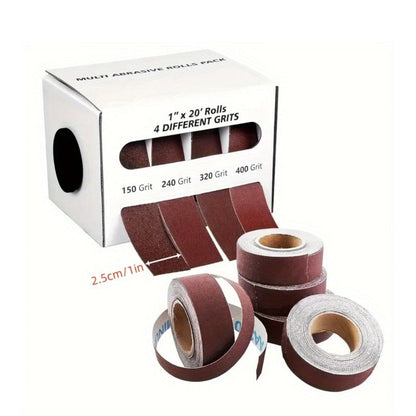 Pull-Through Sandpaper Roll Dispenser Set with Four, Five or Six Abrasive Grit Rolls Pictured