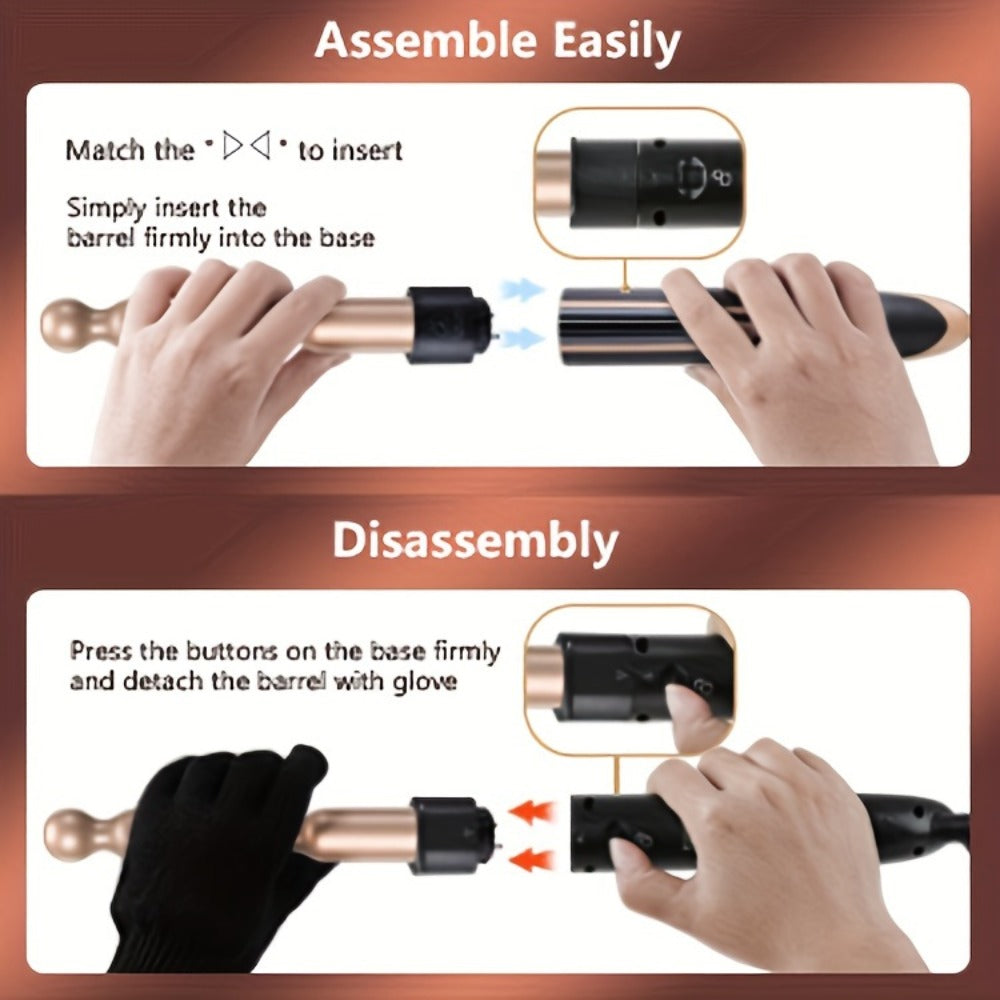 5-in-1 Curling Wand Set Ceramic Interchangeable Barrels 0.4-1.25 Inch - 30s Fast Heat Dual Voltage Auto Shut-Off Hair Curler Iron with Heat Glove for Women Long Short Hair