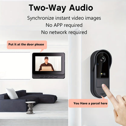 1920P Video Doorbell Camera with 4.3" Monitor & Dual Power - No WiFi No App, Battery & USB, Two-Way Audio, IR Night Vision, SD Card Storage, Wide Angle, One-Button Pairing, Black