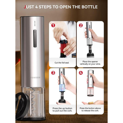 Electric Wine Opener Gift Set Rechargeable, 5-Piece Wine Accessory Kit with Aerator, Vacuum Stoppers, Foil Cutter & Bottle Opener, Stainless Steel, Perfect for Home Bar, Dinner Parties & Gifting