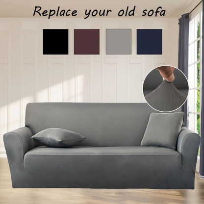 Stretch Sofa Cover Elastic Band | Milk Fiber Fabric Slipcover, Machine Washable Polyester Spandex, 1 to 4 Seater Armchair Couch Cover, Red Gray Blue Black Coffee, Home Decor