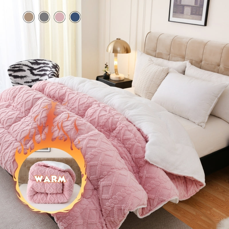 Double-Sided Plush Comforter with 400–450 GSM Pictured Weight, Four Colors and Twin XL to King Sizes