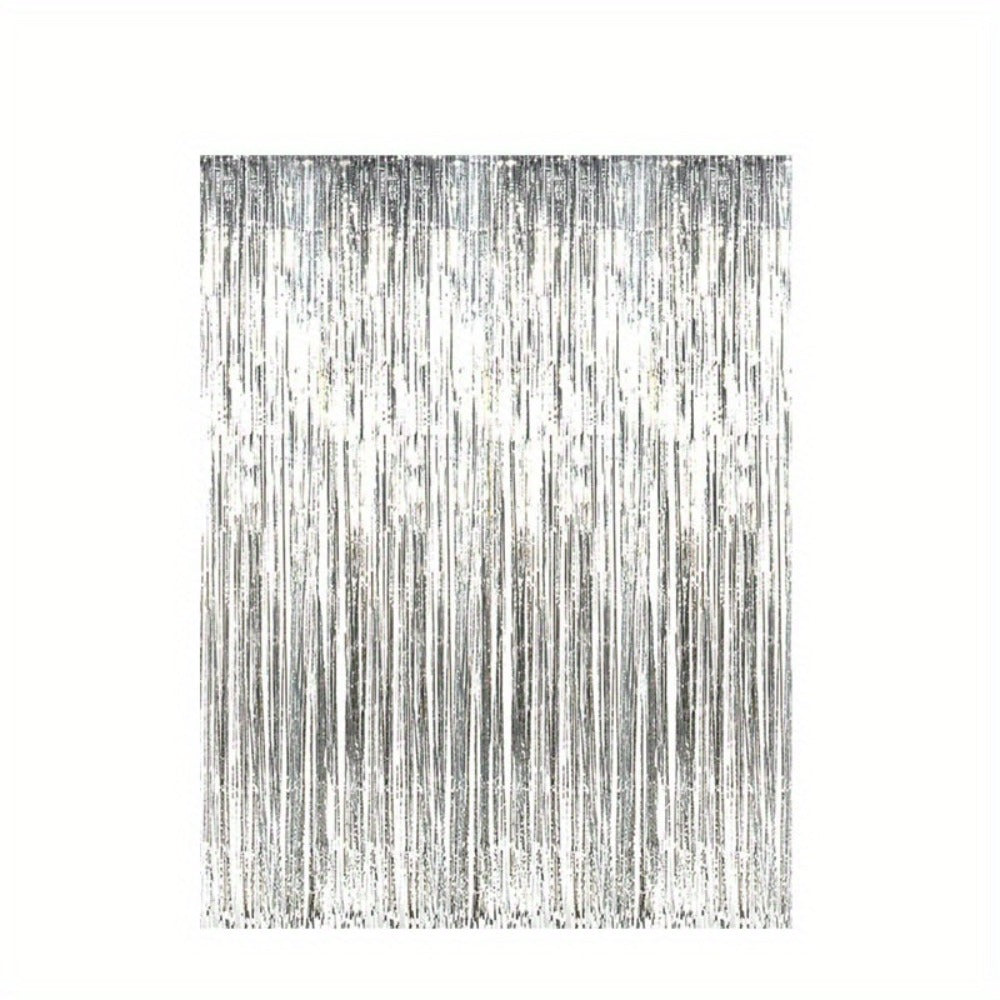Party Decorations Six-Pack Silver Tinsel Curtain Backdrop, 39.3 x 78.7-Inch Panels for Photo Areas