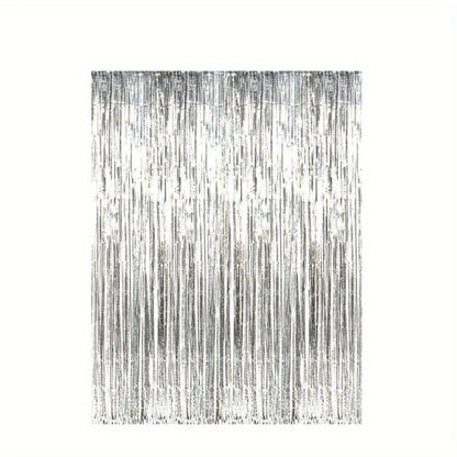 Party Decorations Six-Pack Silver Tinsel Curtain Backdrop, 39.3 x 78.7-Inch Panels for Photo Areas