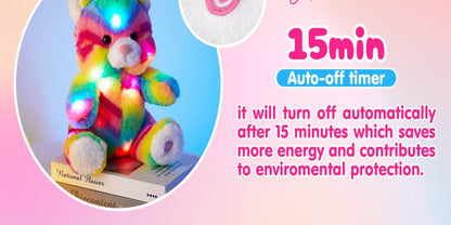 Plush Toy – Rainbow Cat with Glowing Color Points and Music for Bright Interactive Display