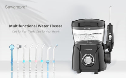 600 ml Desktop Water Flosser in Black with 10 Pressure Levels, Eight Nozzles and Large Tank