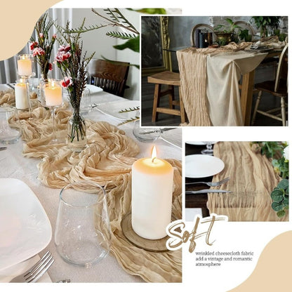 Six-Piece Cheesecloth Table Runner Set, 21.7 x 72.8 Inches Each in Nine Colors for Dining and Events