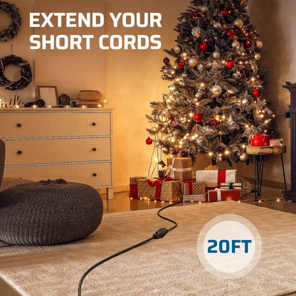 Two-Pack 20-Foot 16/3 Extension Cords in Black with Grounded Three-Prong Plug and Single Outlet