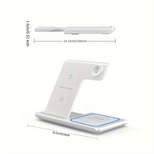 3-in-1 MagSafe Charging Station 15W – Fast Wireless Charger Stand for iPhone, Apple Watch & AirPods | Simultaneous Charging, White Black Pink