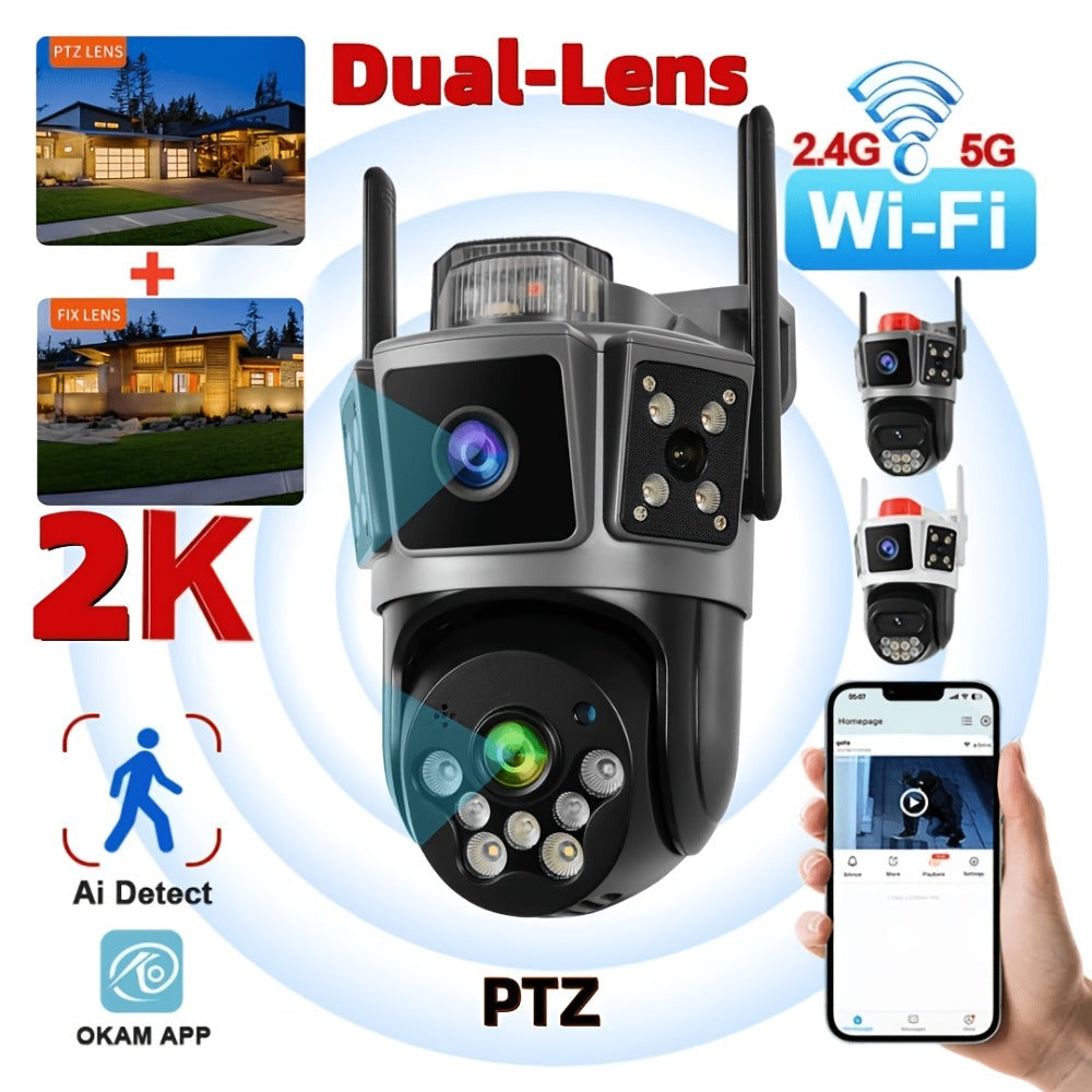 Security Camera Dual-Lens Three-Scene Model with 355 Pan-Tilt, Color Night Vision and SD Support to 256GB