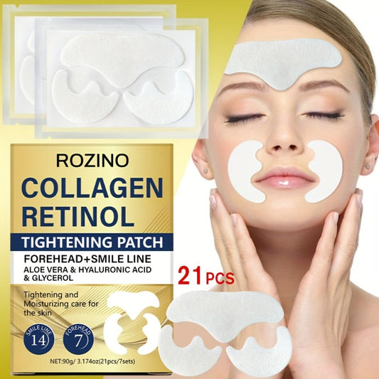 Anti-Wrinkle Face Patches 21pcs with Collagen Retinol Hyaluronic Acid & Aloe Vera — Forehead Smile Line Nasolabial Fold Overnight Skin Smoothing Treatment Kit