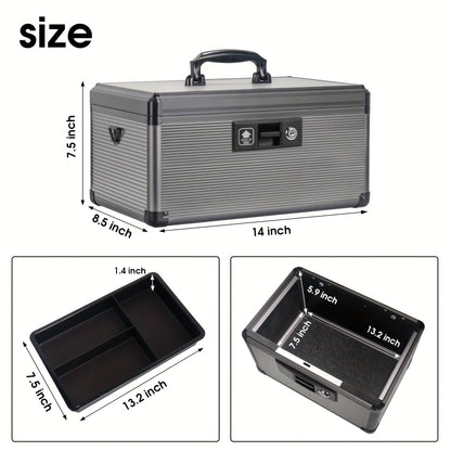 Aluminum Alloy Lockable Medicine Box – Double Layer Large Capacity Storage Box with Key Lock, Handle & Tray for Medicines, Documents & Valuables, 10"/12"/14"/16" Home Security Box
