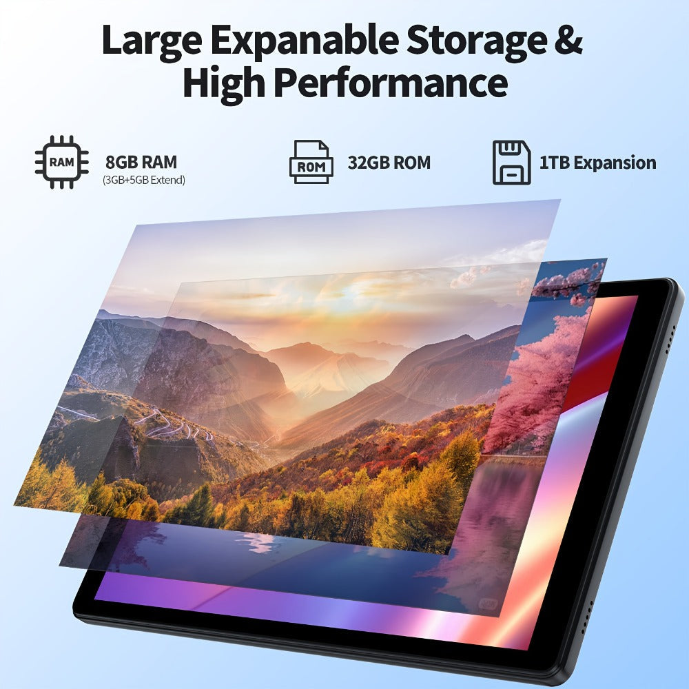 Android Tablet 10.1-Inch 2-in-1 with Android 15, 8GB Total RAM, 32GB Internal Storage and Keyboard Sets