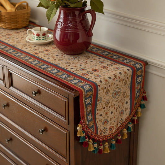 Boho Table Runner with Tassels | American Retro Style for Dining Table, Tea Table & TV Cabinet