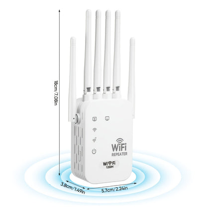 WiFi Range Extender 1200Mbps WiFi 6 Dual-Band 2.4/5.8GHz with Six Antennas and White Wall-Plug Design