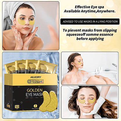 30-Pair ALIEORY Gold-Tone Under-Eye Patch Box with Individual Pouches and Collagen and Hyaluronic Acid Wording