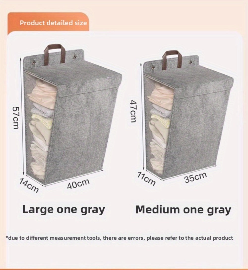 Large Gray Wall-Mounted Foldable Laundry Hamper with Lid for Bedrooms, Bathrooms and Living Rooms