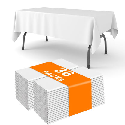 Disposable Plastic Tablecloths 18/36 Pack 54x108 Inch – Leakproof Sturdy White Table Cover for Party Picnic Wedding Birthday Banquet Outdoor Event Decorative Table Cloth Bulk Pack