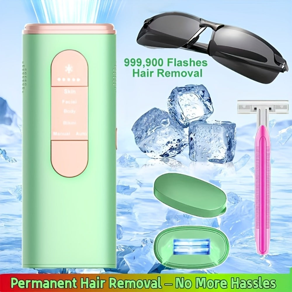 Green IPL Hair Removal Device with 999900 Flash-Counter Marking, Manual and Auto Labels and Dust Cover