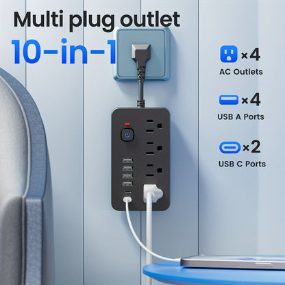 Power Strip Wall-Mount Outlet Extender with 10-in-1 or 14-in-1 Port Layout, USB-C and Master Switch