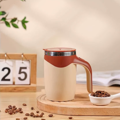 White Self-Stirring Coffee Mug with Magnetic Mixing Piece, Side Button, Lid and 250ml Marking