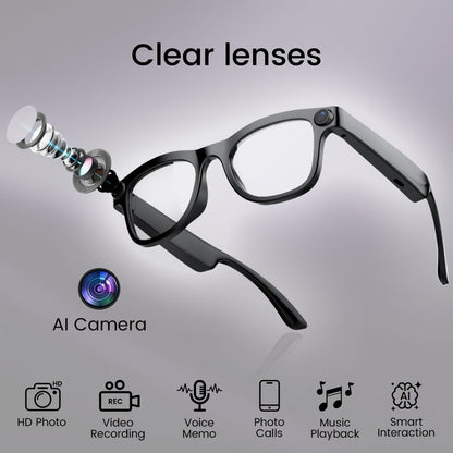 Smart Glasses 2MP Camera Eyewear with 100+ Language Translation, Bluetooth Calls and Black or Clear Lenses