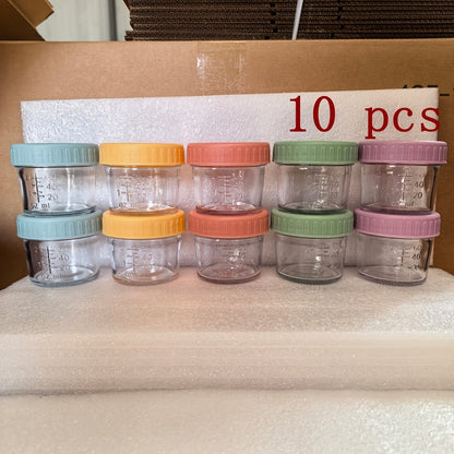 4 oz Mini Glass Storage Jar Set with Colorful Ribbed Screw Lids in Six- or Ten-Jar Pack Options