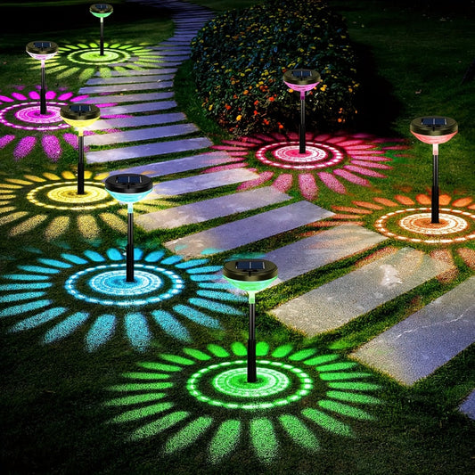 Solar Outdoor Lights 6-Pack IP44 Landscape Stakes with Light Sensor and Color/Warm White Mode