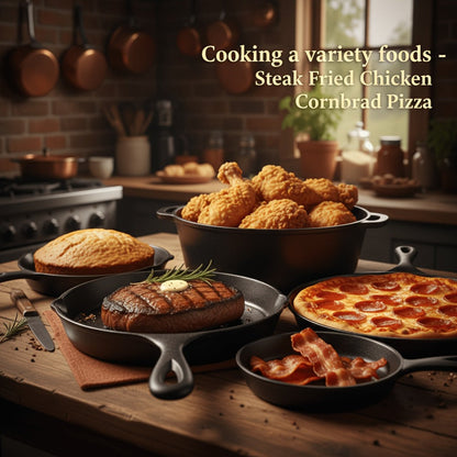 Cast Iron Cookware Collection with Eight Skillet, Dutch Pot, Griddle, Baking Tray and Set Configurations