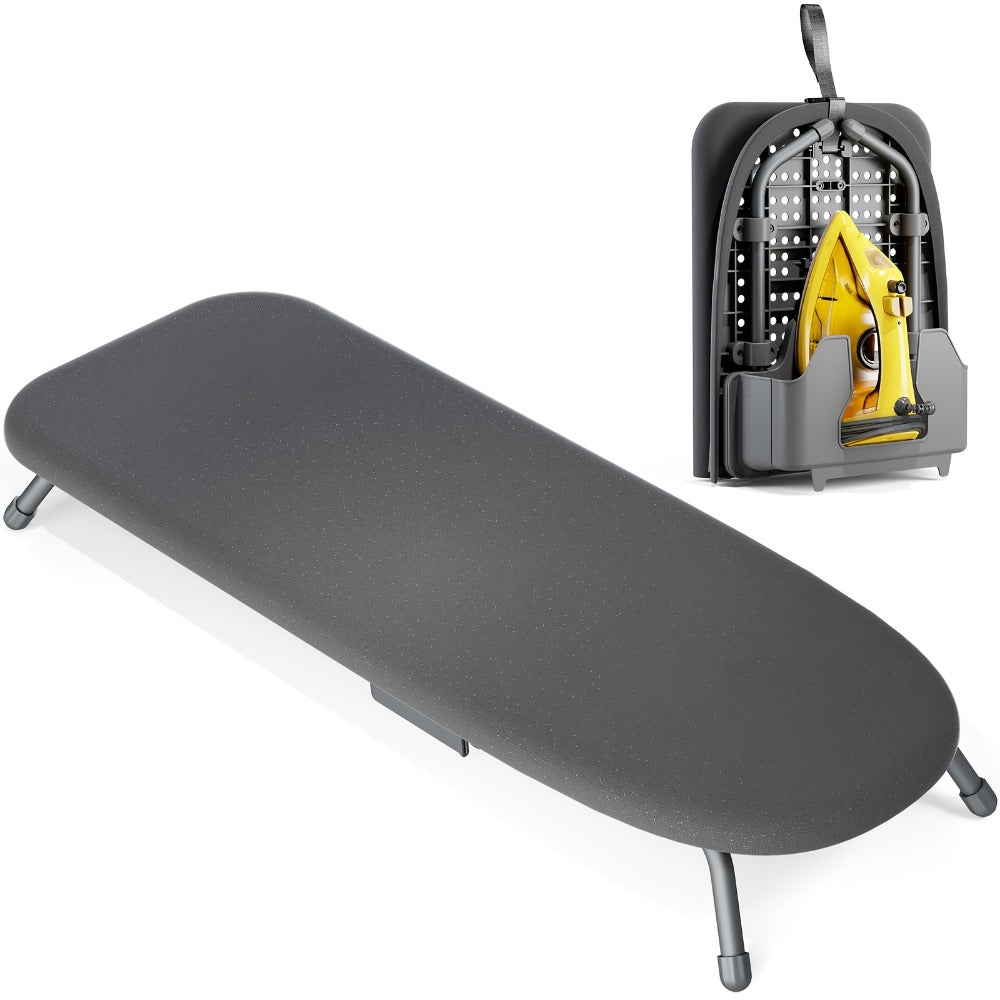 Compact Tabletop Ironing Board with Fold-Out Iron Holder in Blue, Pink or Black Cover Options
